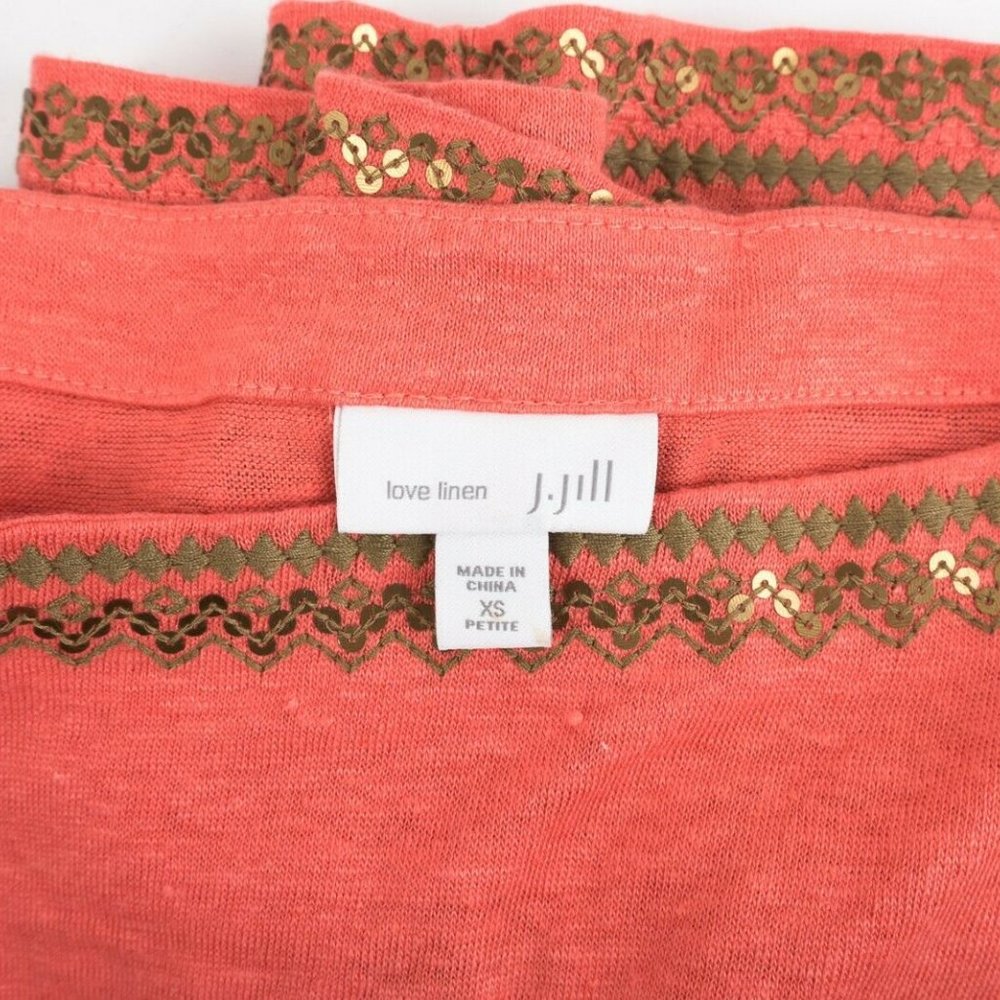 J. Jill Linen Top Shirt XS P Coral Orange Sequin - Picture 6 of 6